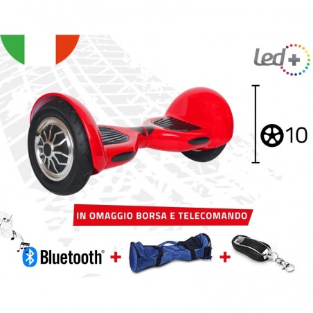 HOVERBOARD ROSSO 10" POLLICI LUCI LED BLUETOOTH SPEAKER BORSA E TELECOMANDO