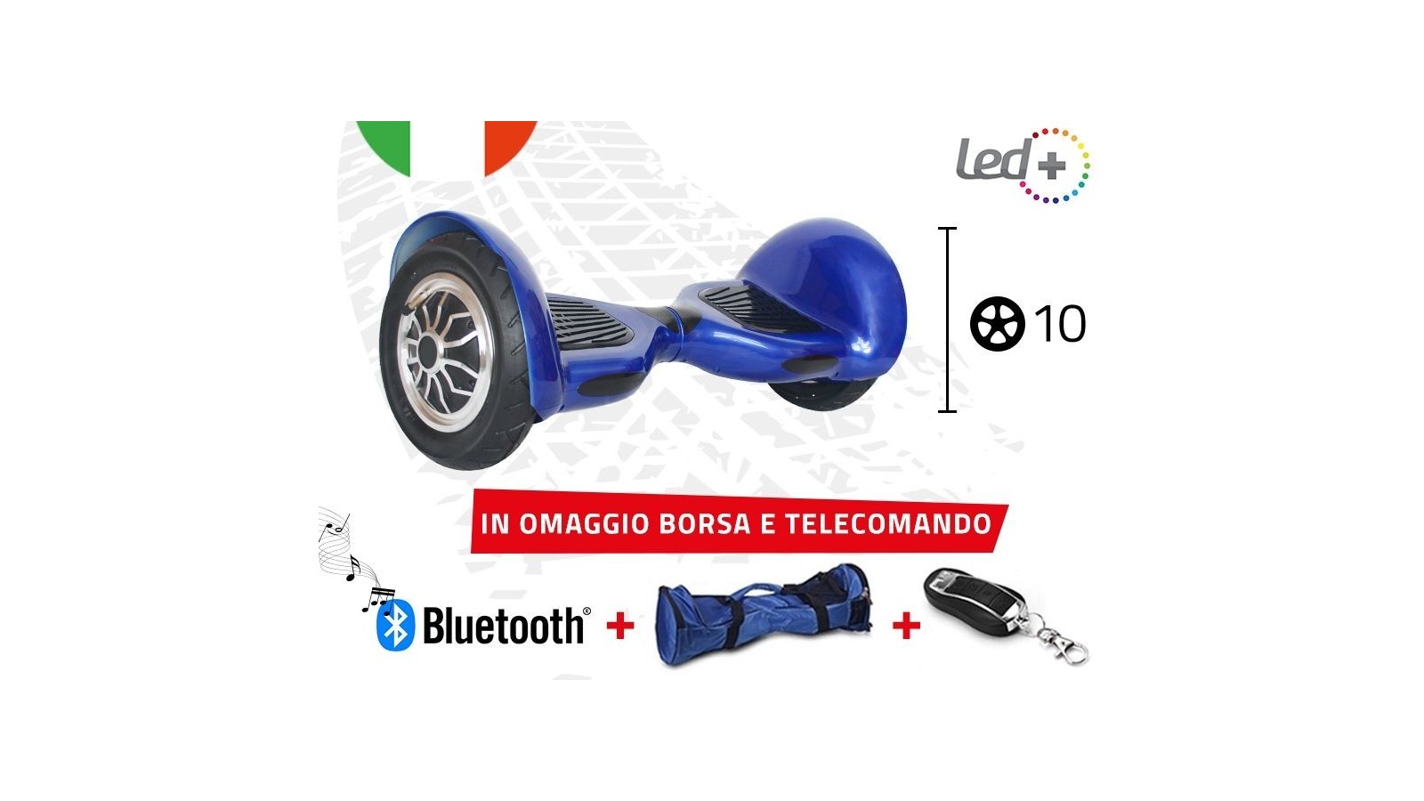 HOVERBOARD BLUE 10" POLLICI LUCI LED BLUETOOTH SPEAKER BORSA E TELECOMANDO