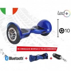 HOVERBOARD BLUE 10" POLLICI LUCI LED BLUETOOTH SPEAKER BORSA E TELECOMANDO