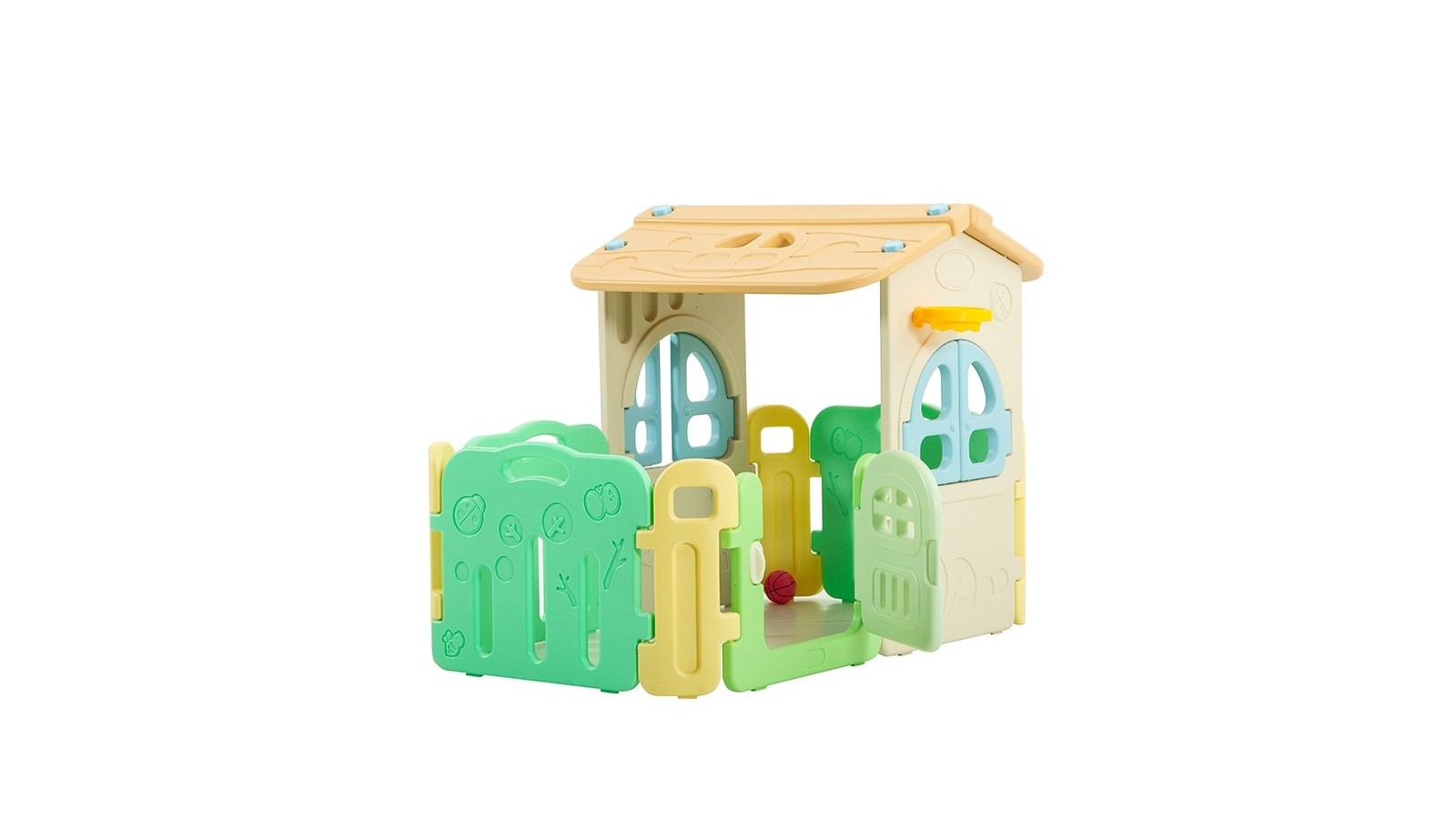 Casetta Per Bambini Partyfun multifunzione con canestro porte e finestre apribili H117 X L163 X L146