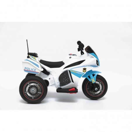 Moto Elettrica per bambini Polizia Blue con Musiche Luci Mp3 Marcia avanti e indietro accelleratore 3 ruote