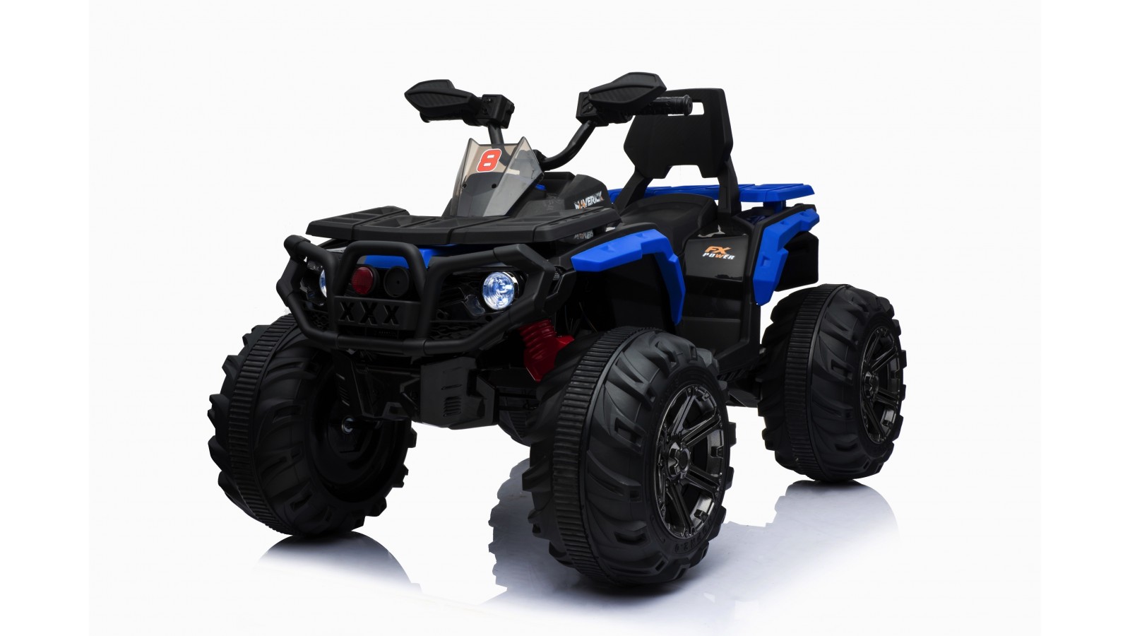 Super Quad elettrico Maverick per Bambini 12V doppio motore Full optional con Ammortozzatori Bianco Nero/Blue