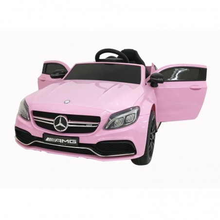 Auto Elettrica per Bambini 12V Mercedes C63 AMG Rosa Porte Apribili con telecomando