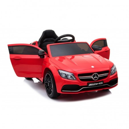 Auto Elettrica per Bambini 12V Mercedes C63 AMG Rossa Porte Apribili con telecomando