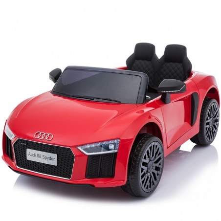 Auto Macchina Elettrica 12V R8 Spyder per Bambini Led MP3 con Telecomando Sedile in pelle Rossa