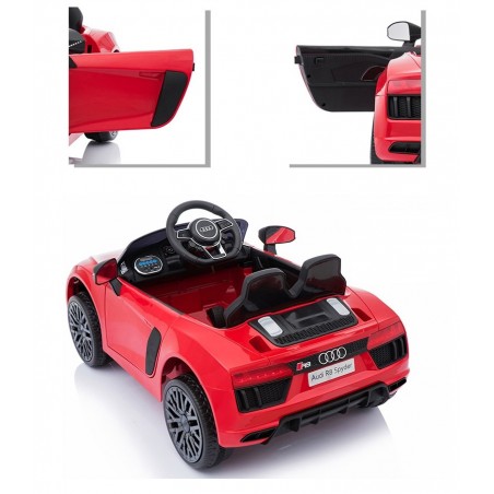 Auto Macchina Elettrica 12V R8 Spyder per Bambini Led MP3 con Telecomando Sedile in pelle Rossa