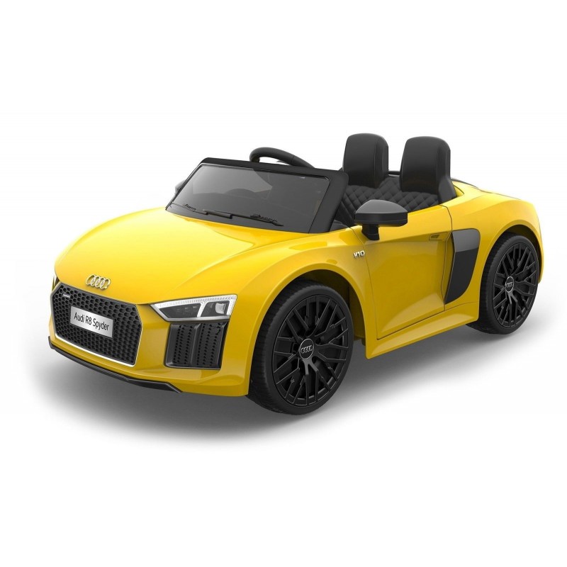 Auto Macchina Elettrica 12V R8 Spyder per Bambini Led MP3 con Telecomando Sedile in pelle Gialla