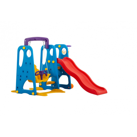 Scivolo Per Bambini Con Altalena Giardino Esterni Interno Multifunzione Con Canestro H122 X L186 X L155 BlueParty