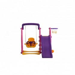 Scivolo Per Bambini Con Altalena Giardino Esterni Interno Multifunzione Con Canestro H122 X L186 X L155 PartyPink