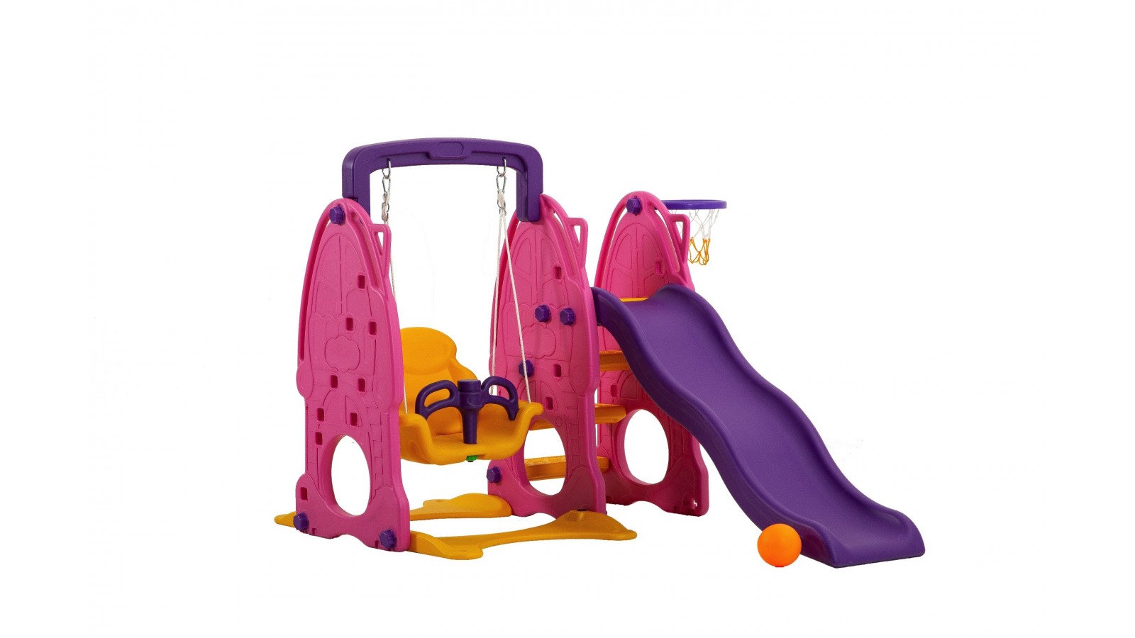 Scivolo Per Bambini Con Altalena Giardino Esterni Interno Multifunzione Con Canestro H122 X L186 X L155 PartyPink