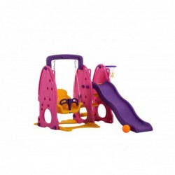 Scivolo Per Bambini Con Altalena Giardino Esterni Interno Multifunzione Con Canestro H122 X L186 X L155 PartyPink