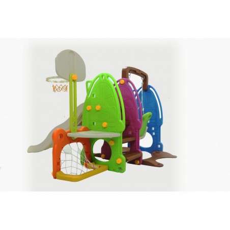 Scivolo Per Bambini Con Altalena e piscina Giardino Interno Esterni Multifunzione Con Canestro H122 X L209 X L256 Party