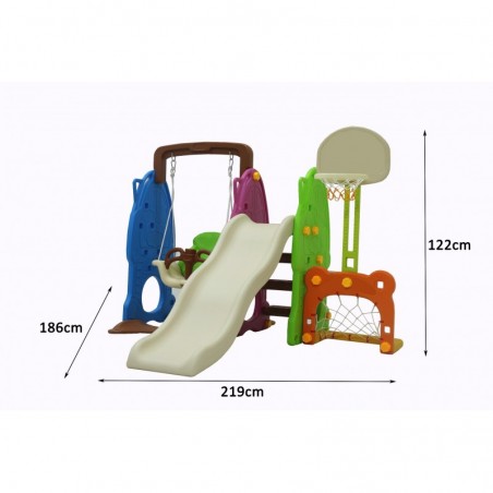 Scivolo Per Bambini Con Altalena e piscina Giardino Interno Esterni Multifunzione Con Canestro H122 X L209 X L256 Party