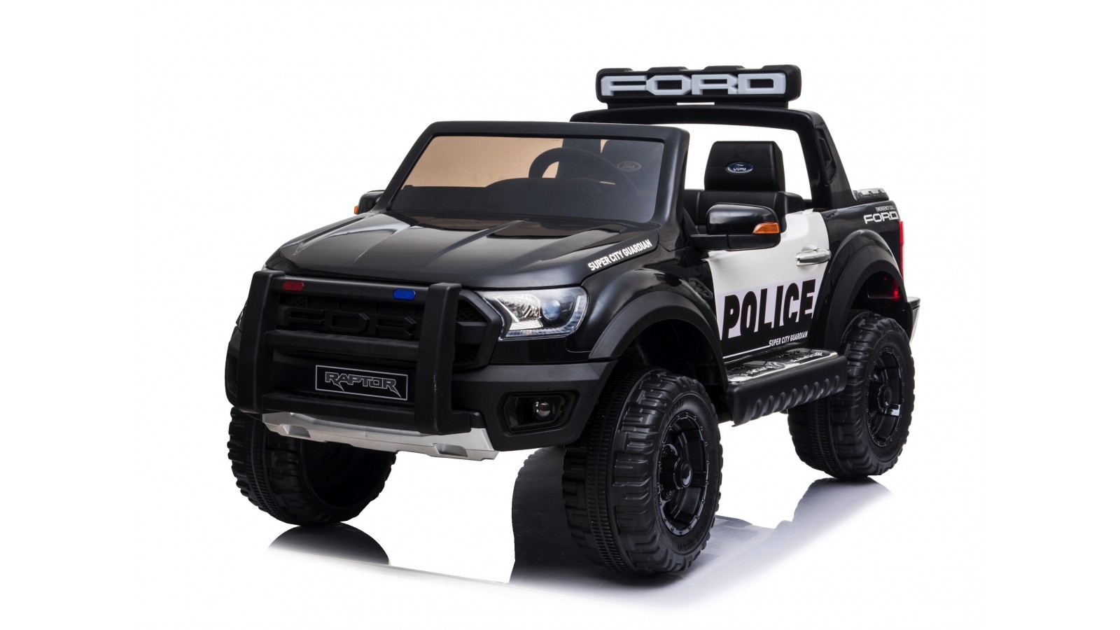 Auto Elettrica per Bambini 2 posti Ford Ranger Raptor Police 12 Volt Ruote in Gomma Sedile in Pelle porte apribili e telecomando