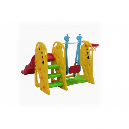 SCIVOLO PER BAMBINI CON ALTALENA GIARDINO ESTERNI INTERNO MULTIFUNZIONE CON CANESTRO H123 X L170 X L160 GIRAFFA