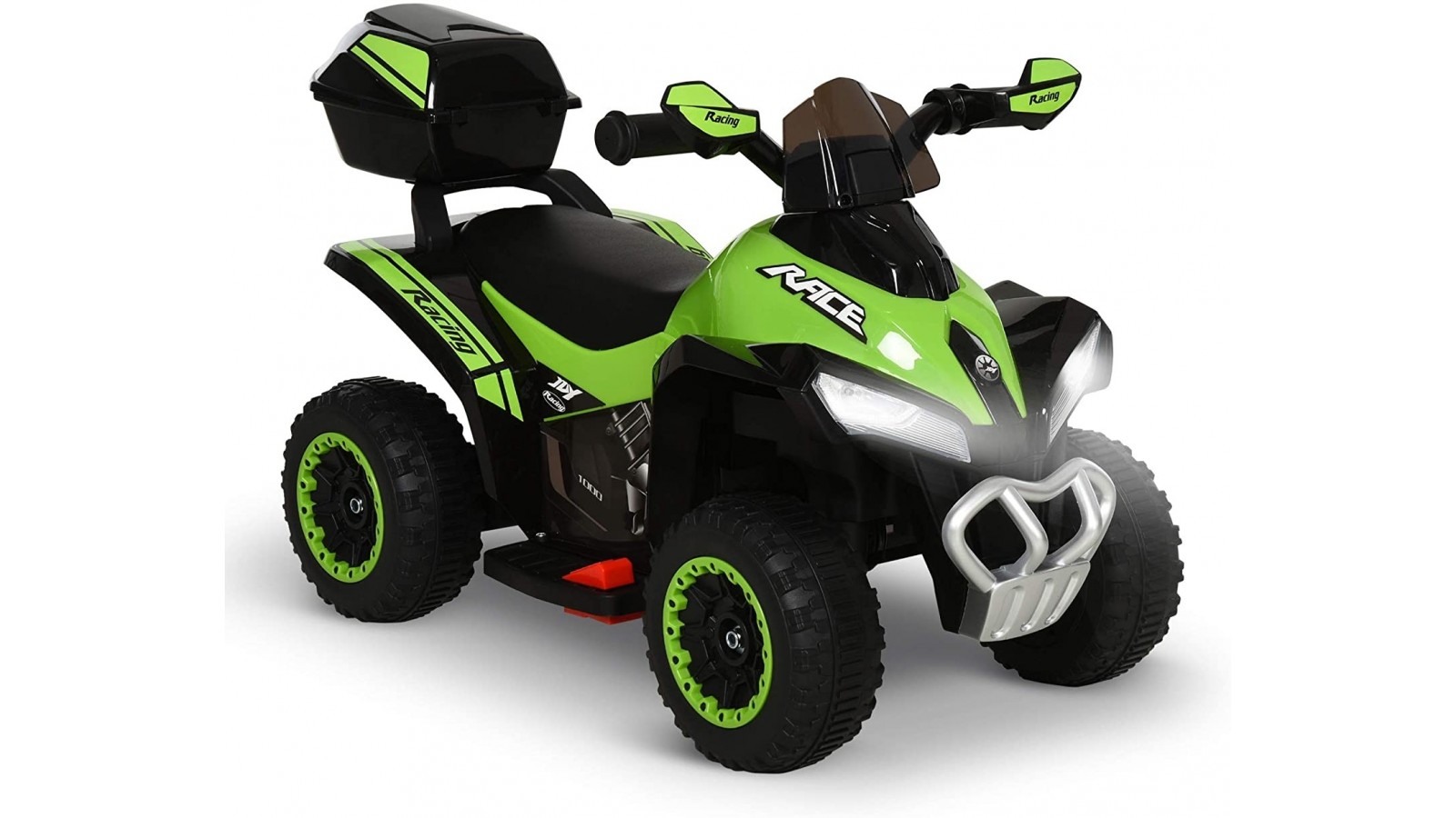 Quad Elettrico Per Bambini Racer verde con luci suoni Mp3 bauletto marcia avanti indietro e accellelratore