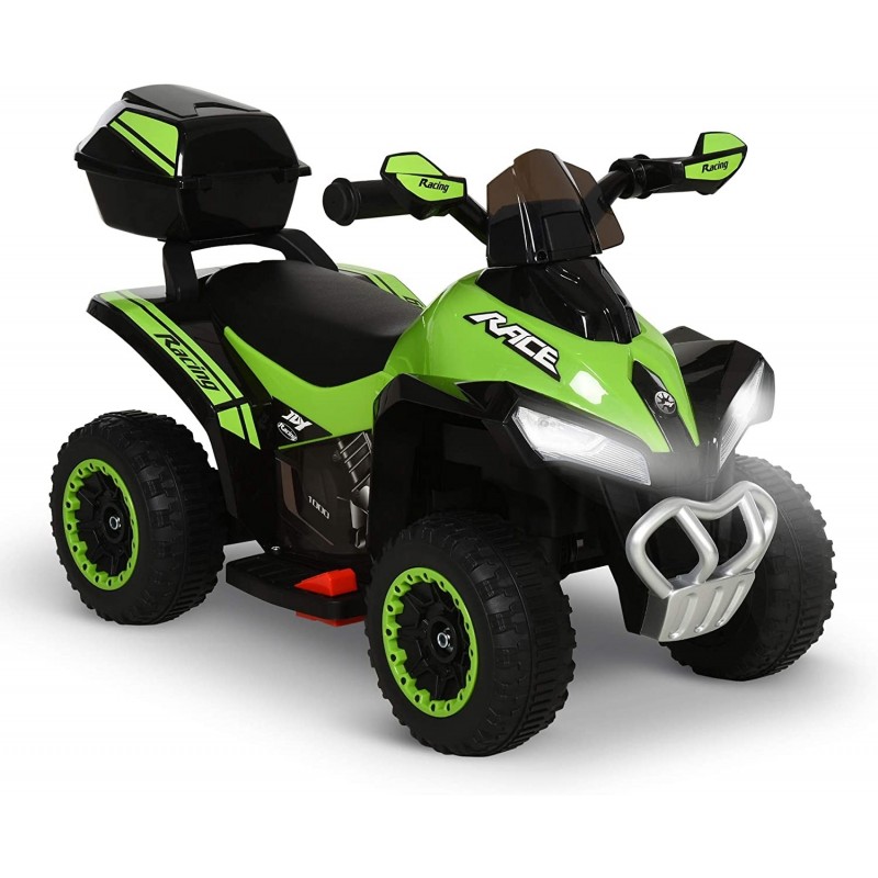 Quad Elettrico Per Bambini Racer verde con luci suoni Mp3 bauletto marcia avanti indietro e accellelratore