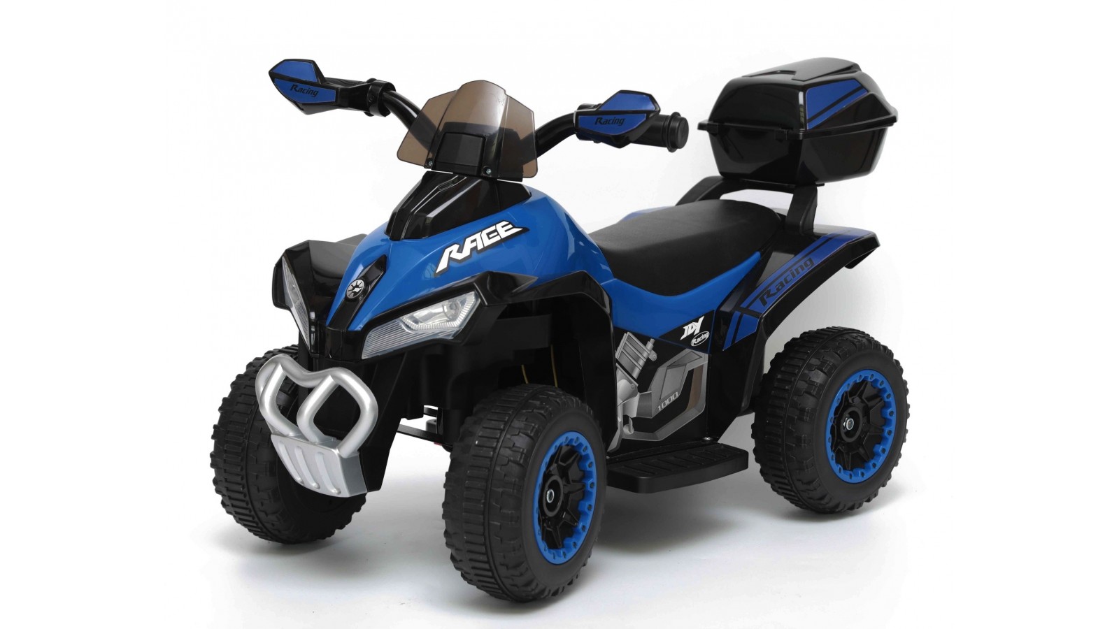 Quad Elettrico Per Bambini Racer Blue con luci suoni Mp3 bauletto marcia avanti indietro e accellelratore