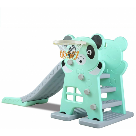 Scivolo per Bambini Giardino Esterno Interno Panda Multifunzione con canestro uscita Soft H79 x L152 x L73