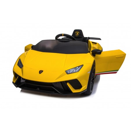 Auto Macchina Elettrica per Bambini 12V Lamborghini Huracán Gialla con Telecomando Porte apribili Led e suoni Mp3