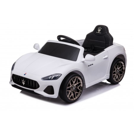 Auto Macchina Elettrica per Bambini 12V Maserati GranCabrio Bianca con sedile in pelle Telecomando Porte apribili Led suoni Mp3