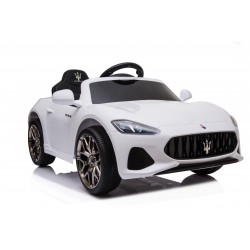 Auto Macchina Elettrica per Bambini 12V Maserati GranCabrio Bianca con sedile in pelle Telecomando Porte apribili Led suoni Mp3
