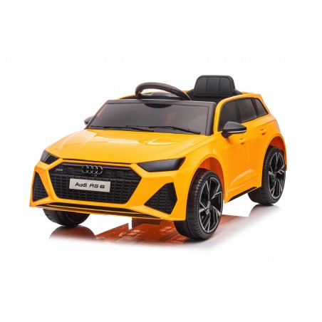 Auto Macchina Elettrica per Bambini 12V Audi RS 6 Sedile Pelle con Telecomando Gialla