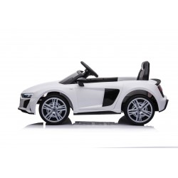 Auto Macchina Elettrica 12V NEW Audi R8 Spyder per Bambini Led MP3 con Telecomando Sedile in pelle Bianca