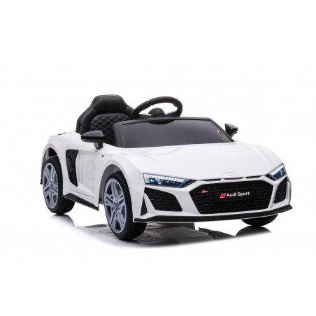 Auto Macchina Elettrica 12V NEW Audi R8 Spyder per Bambini Led MP3 con Telecomando Sedile in pelle Bianca