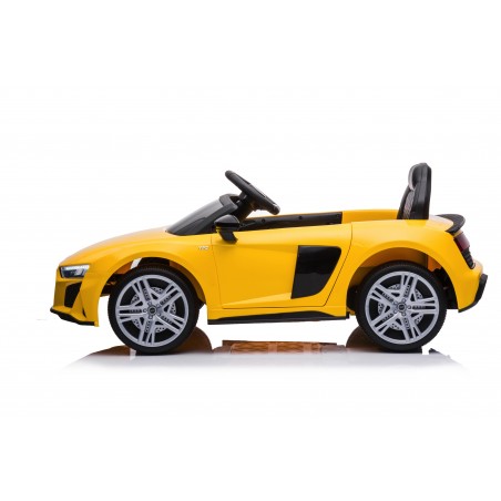 Auto Macchina Elettrica 12V NEW Audi R8 Spyder per Bambini Led MP3 con Telecomando Sedile in pelle Gialla