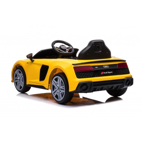 Auto Macchina Elettrica 12V NEW Audi R8 Spyder per Bambini Led MP3 con Telecomando Sedile in pelle Gialla