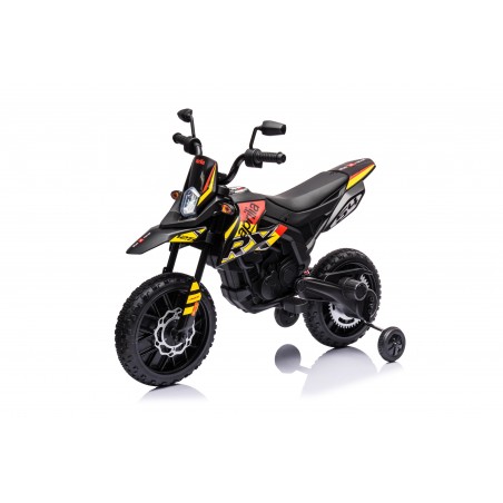 Moto Elettrica 12V per bambini Aprilia RX con Musiche Luci Mp3 Marcia avanti e indietro Sospensione a Molla Giallo-Nero