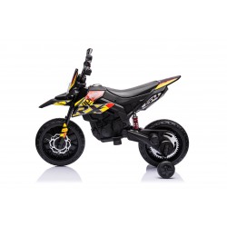 Moto Elettrica 12V per bambini Aprilia RX con Musiche Luci Mp3 Marcia avanti e indietro Sospensione a Molla Giallo-Nero