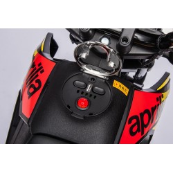 Moto Elettrica 12V per bambini Aprilia RX con Musiche Luci Mp3 Marcia avanti e indietro Sospensione a Molla Giallo-Nero