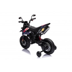 Moto Elettrica 12V per bambini Aprilia RX con Musiche Luci Mp3 Marcia avanti e indietro Sospensione a Molla Blue-Nero