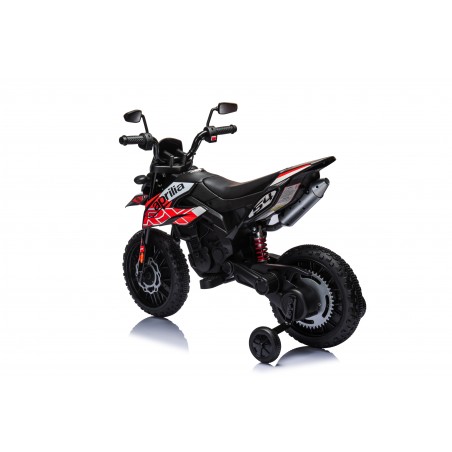 Moto Elettrica 12V per bambini Aprilia RX con Musiche Luci Mp3 Marcia avanti e indietro Sospensione a Molla Rosso-Nero