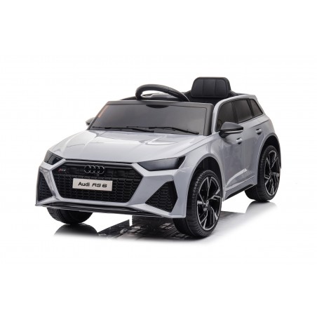 Auto Macchina Elettrica per Bambini 12V Audi RS 6 Sedile Pelle con Telecomando Grigia