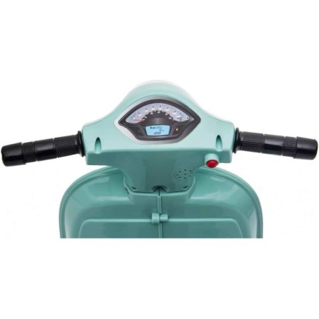Moto Elettrica Scooter per Bambini Mini Vespa GTS Piaggio 6V con Schienale Sedile in Pelle Luci Suoni Verde Tiffany