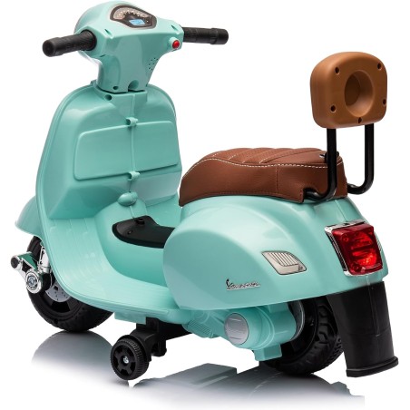 Moto Elettrica Scooter per Bambini Mini Vespa GTS Piaggio 6V con Schienale Sedile in Pelle Luci Suoni Verde Tiffany