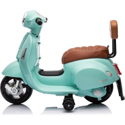 Moto Elettrica Scooter per Bambini Mini Vespa GTS Piaggio 6V con Schienale Sedile in Pelle Luci Suoni Verde Tiffany