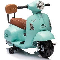 Moto Elettrica Scooter per Bambini Mini Vespa GTS Piaggio 6V con Schienale Sedile in Pelle Luci Suoni Verde Tiffany