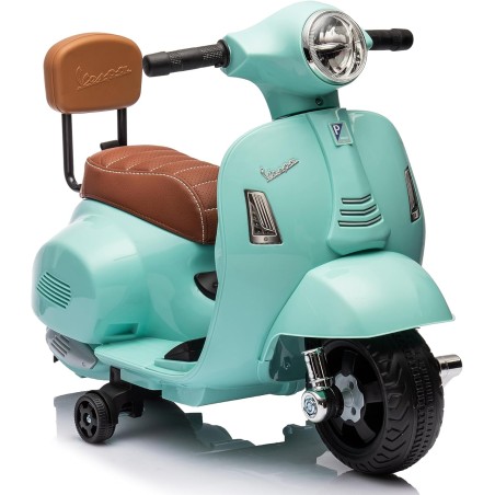 Moto Elettrica Scooter per Bambini Mini Vespa GTS Piaggio 6V con Schienale Sedile in Pelle Luci Suoni Verde Tiffany