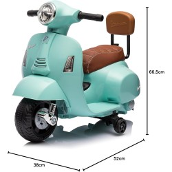Moto Elettrica Scooter per Bambini Mini Vespa GTS Piaggio 6V con Schienale Sedile in Pelle Luci Suoni Verde Tiffany