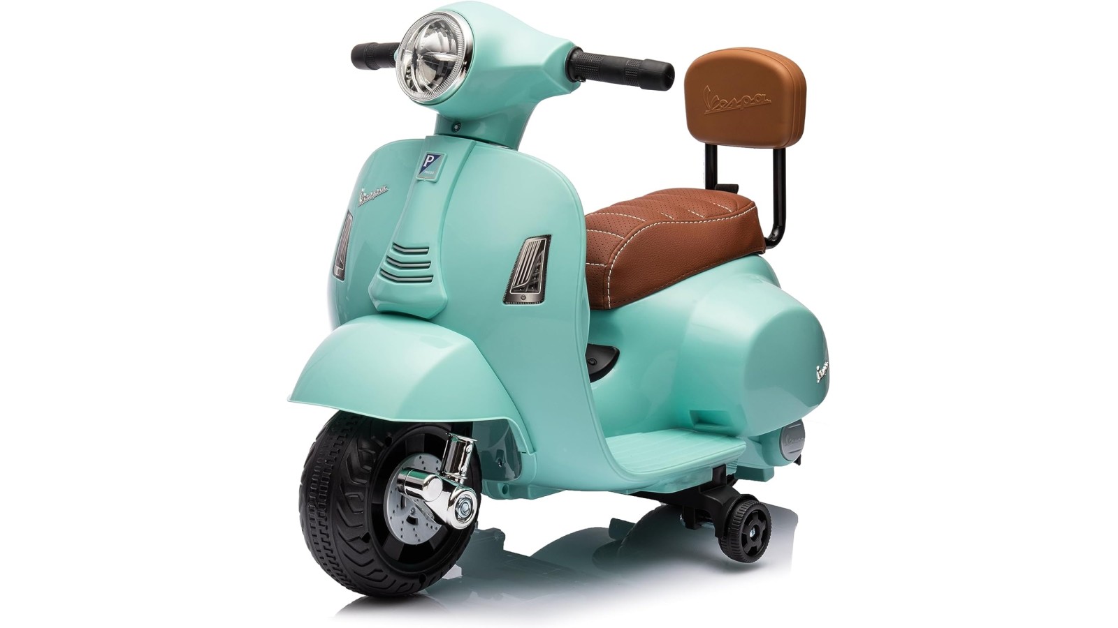 Moto Elettrica Scooter per Bambini Mini Vespa GTS Piaggio 6V con Schienale Sedile in Pelle Luci Suoni Verde Tiffany