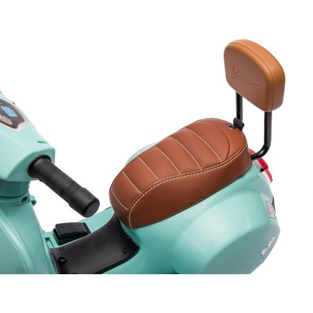 Moto Elettrica Scooter per Bambini Mini Vespa GTS Piaggio 6V con Schienale Sedile in Pelle Luci Suoni Verde Tiffany