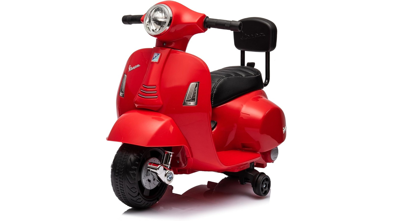 Moto Elettrica Scooter per Bambini Mini Vespa GTS Piaggio 6V con Schienale Sedile in Pelle Luci Suoni Verde Rosso