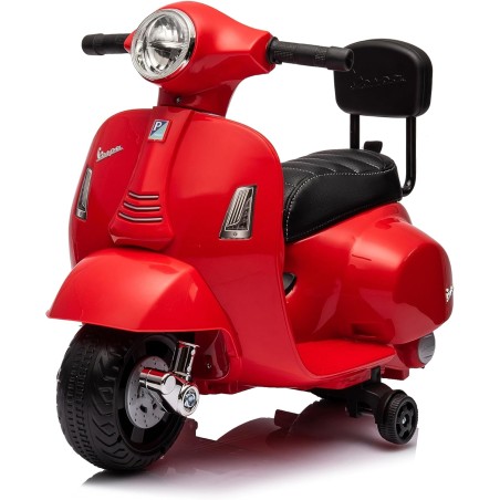 Moto Elettrica Scooter per Bambini Mini Vespa GTS Piaggio 6V con Schienale Sedile in Pelle Luci Suoni Verde Rosso