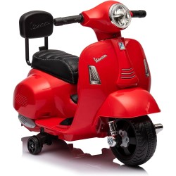 Moto Elettrica Scooter per Bambini Mini Vespa GTS Piaggio 6V con Schienale Sedile in Pelle Luci Suoni Verde Rosso