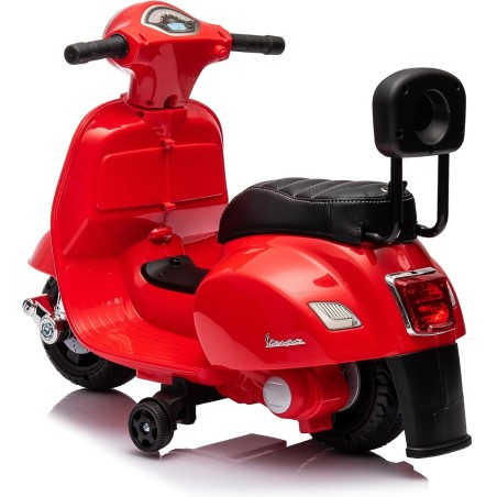 Moto Elettrica Scooter per Bambini Mini Vespa GTS Piaggio 6V con Schienale Sedile in Pelle Luci Suoni Verde Rosso