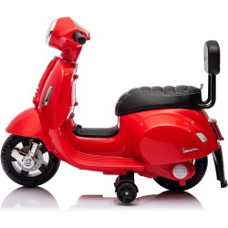 Moto Elettrica Scooter per Bambini Mini Vespa GTS Piaggio 6V con Schienale Sedile in Pelle Luci Suoni Verde Rosso